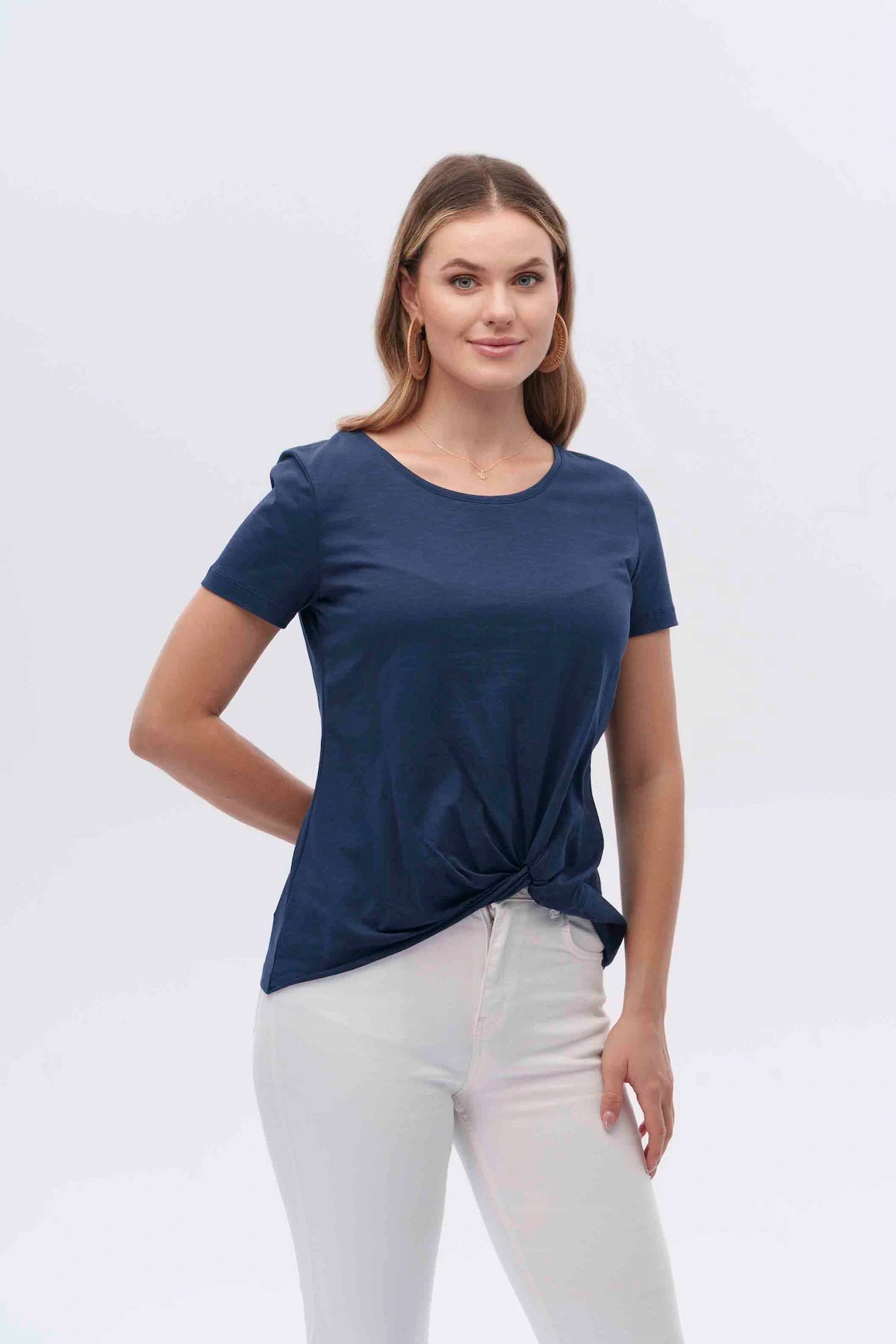 Canel Minimalist Büküm Detaylı Kısa Kol Kadın T-Shirt - Günlük
