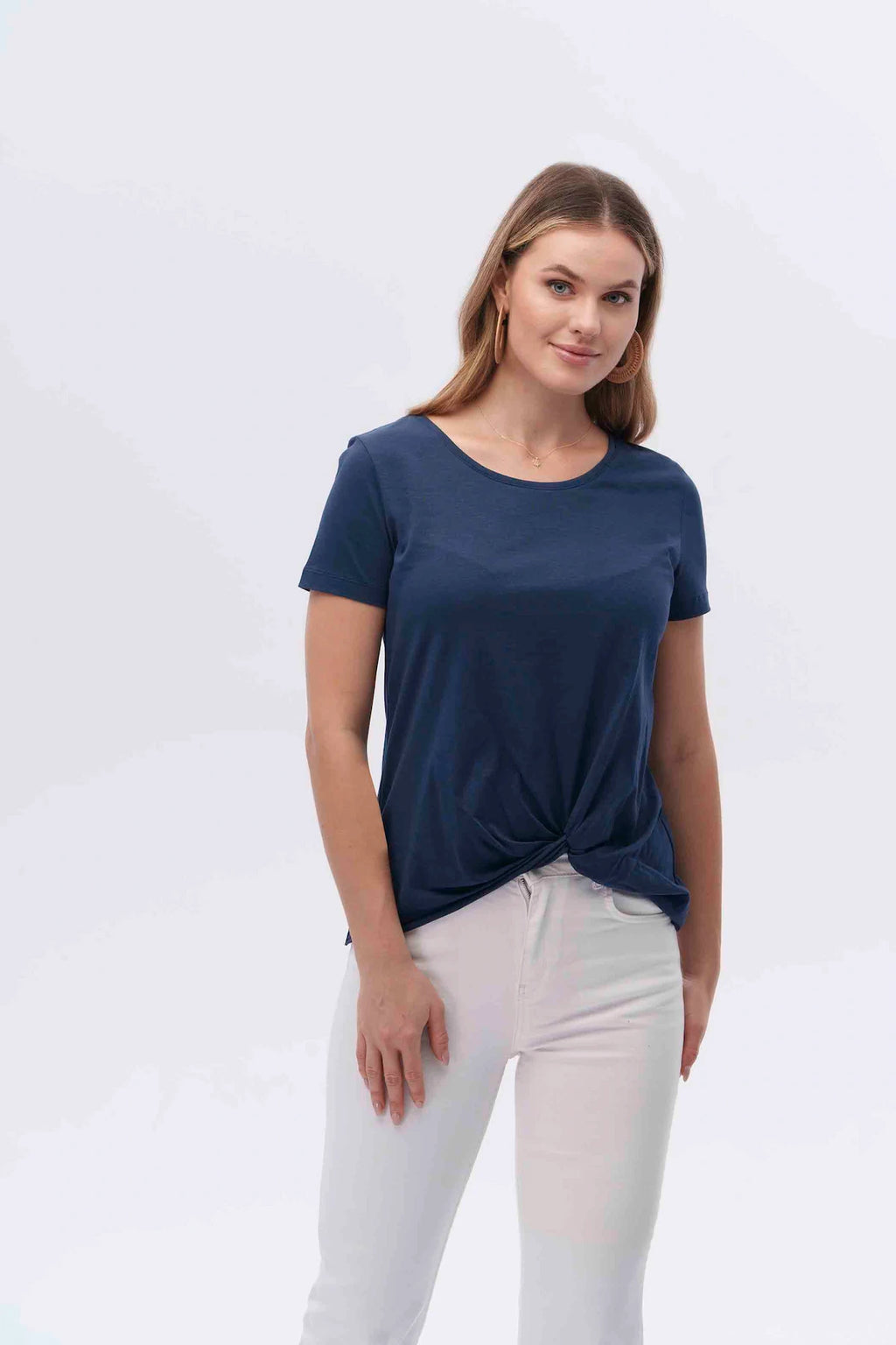 Canel Minimalist Büküm Detaylı Kısa Kol Kadın T-Shirt - Günlük
