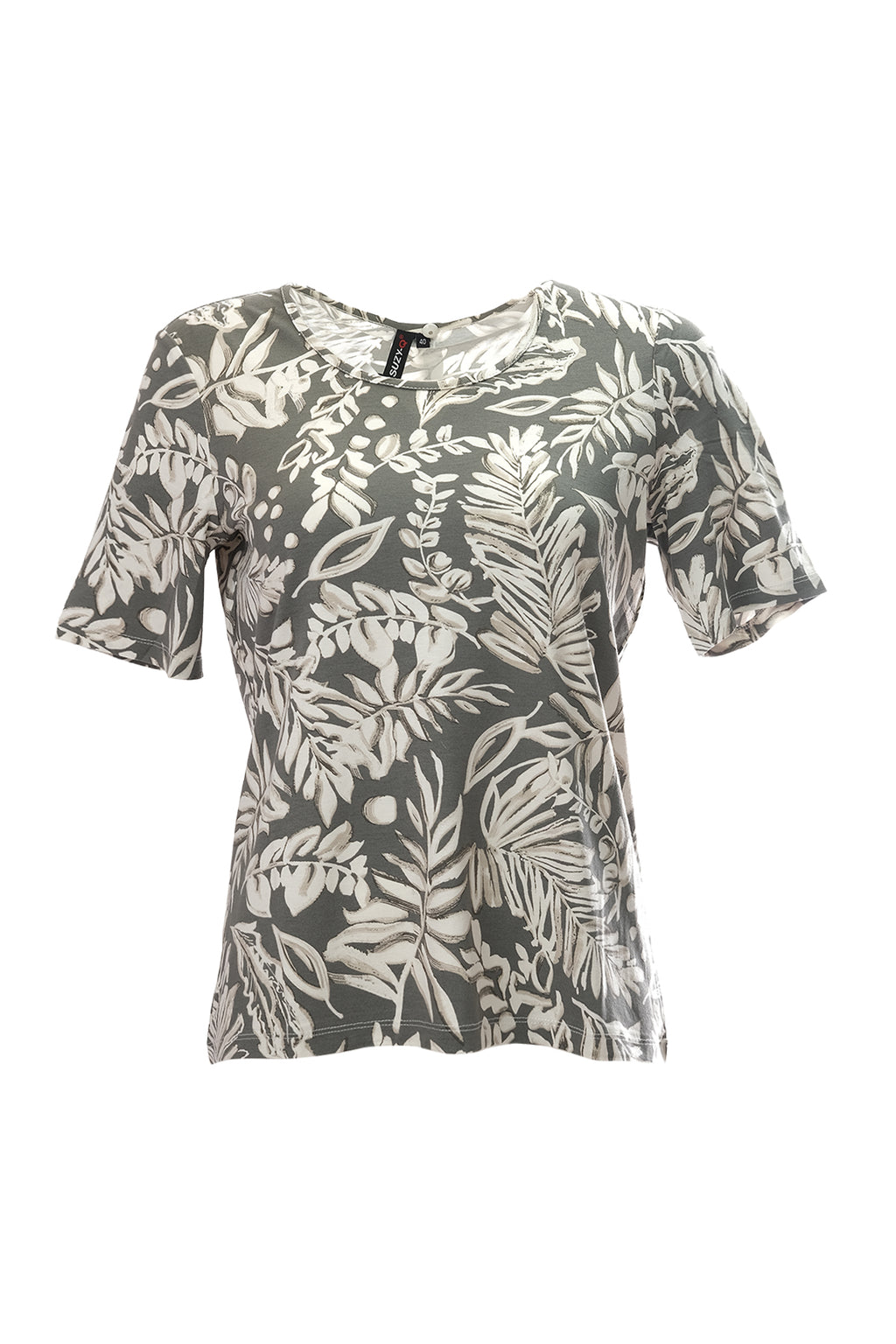 Canel Minimalist Bitki Desenli Kısa Kol Kadın T-Shirt - Regular Fit