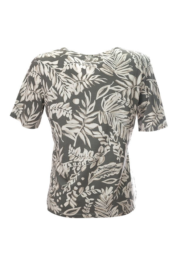 Canel Minimalist Bitki Desenli Kısa Kol Kadın T-Shirt - Regular Fit