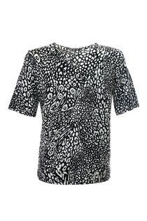 Canel Oversize Leopar Desenli Kadın T-Shirt - Kısa Kol - Günlük