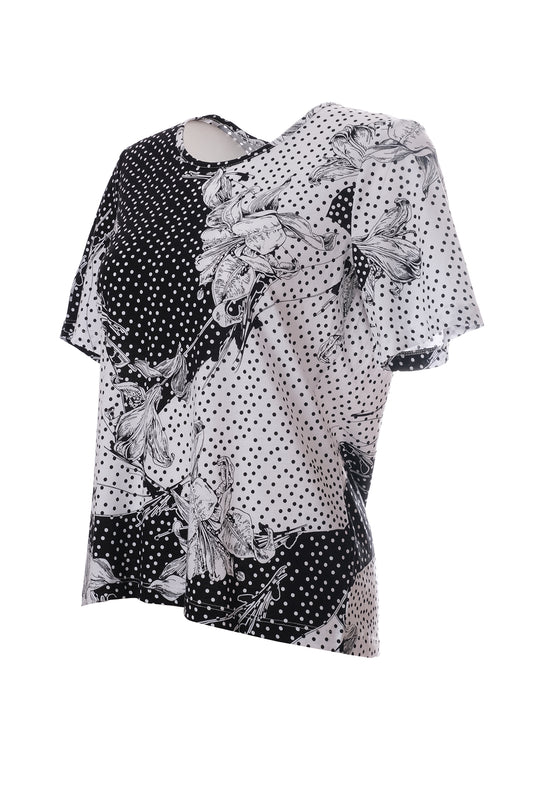 Sıfır Yaka Desenli Kısa Kol T-Shirt Cnl