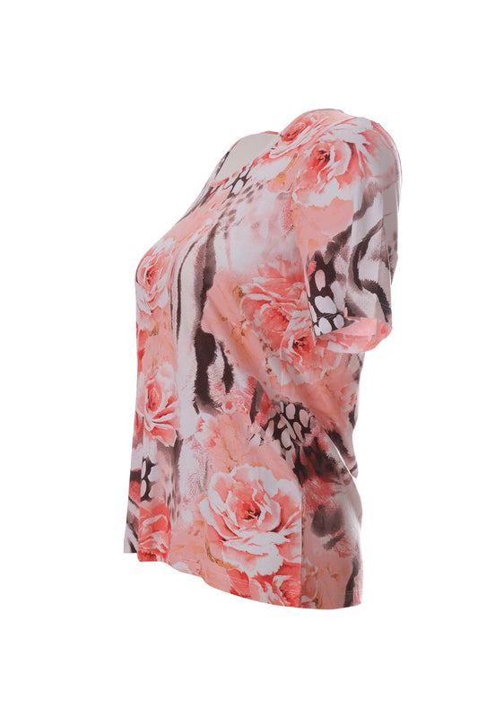 Canel Kadın Kısa Kol Regular Fit Çiçekli Desen T-Shirt - Yazlık & Günlük