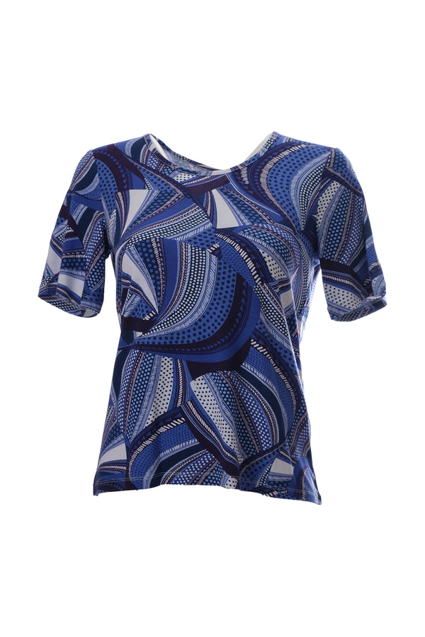 Canel Kadın Kısa Kol Geometrik Desenli Rahat T-Shirt