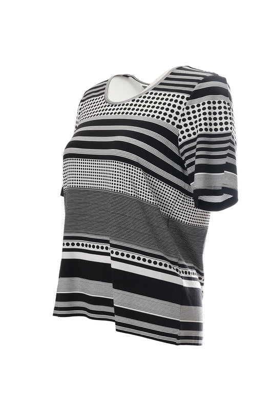 Canel Minimalist Kadın T-Shirt - Çizgili & Puantiyeli, Kısa Kol, Regular Fit