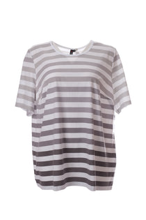 Canel Oversize Çizgili Minimalist Kadın T-Shirt - Kısa Kol Günlük