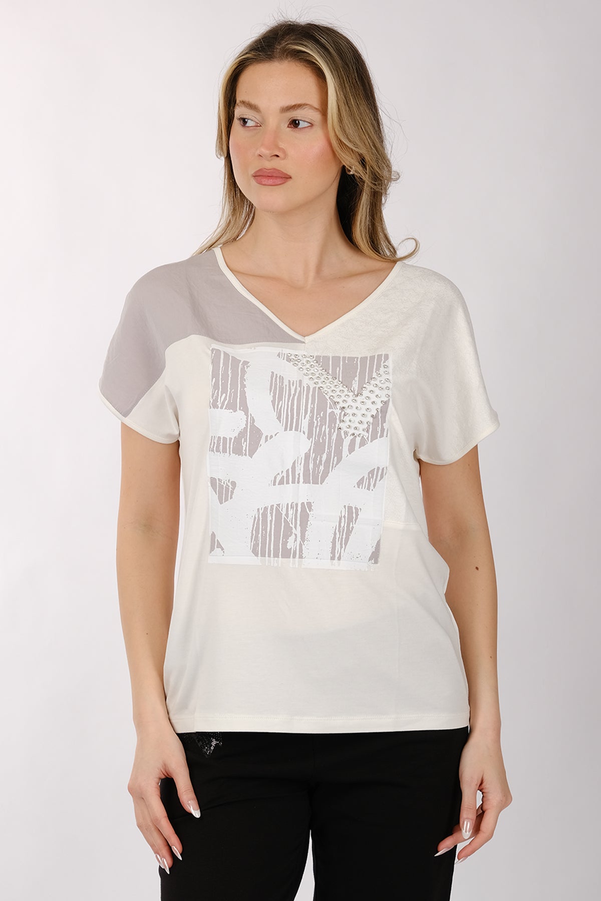 Daıdo Kadın V Yaka Kısa Kol Minimalist T-Shirt - Günlük Kullanım İkincil görsel