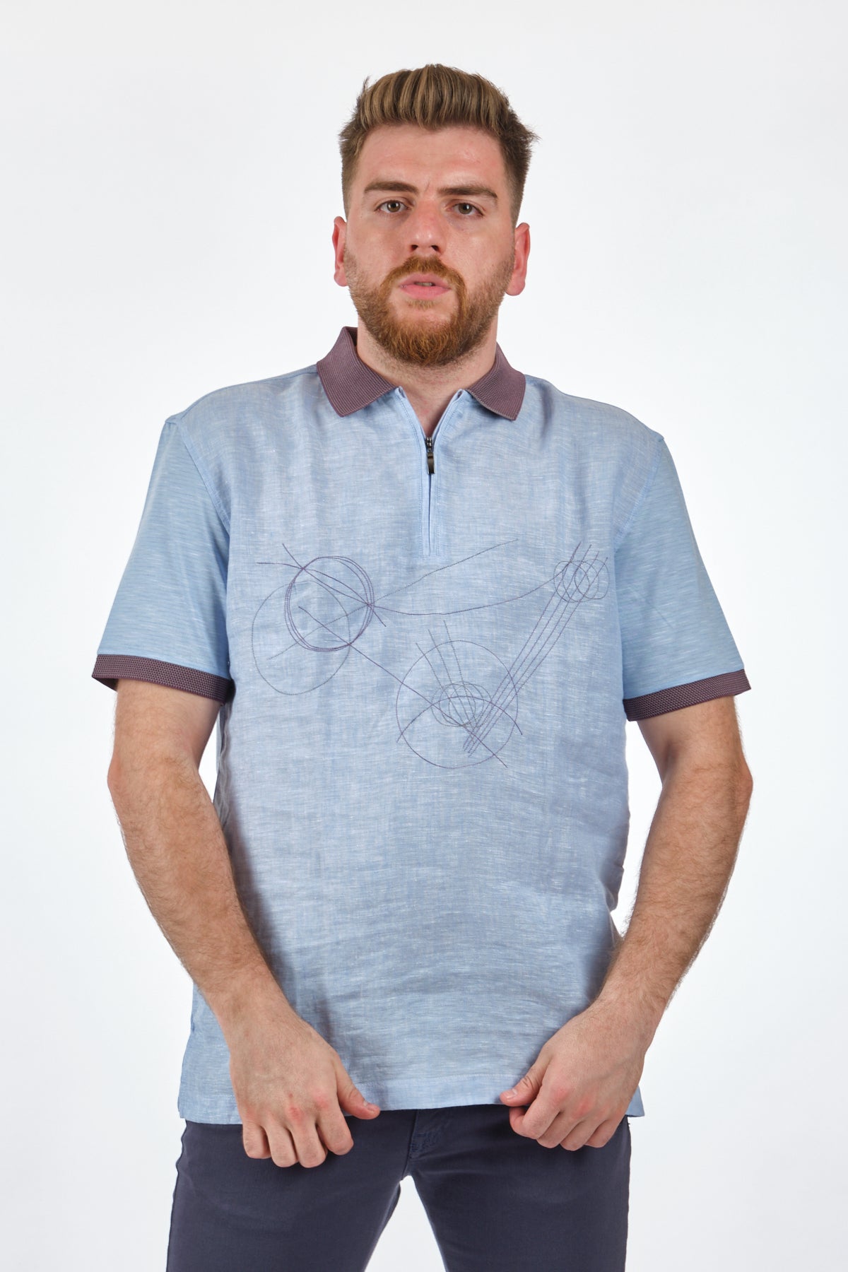 Gallus Minimalist Keten Erkek T-Shirt - Kısa Kol Yarım Fermuar Translation missing: tr.content.product_image_secondary