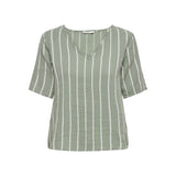 Only V Yaka Çizgili Kadın T-Shirt - Minimalist Stil