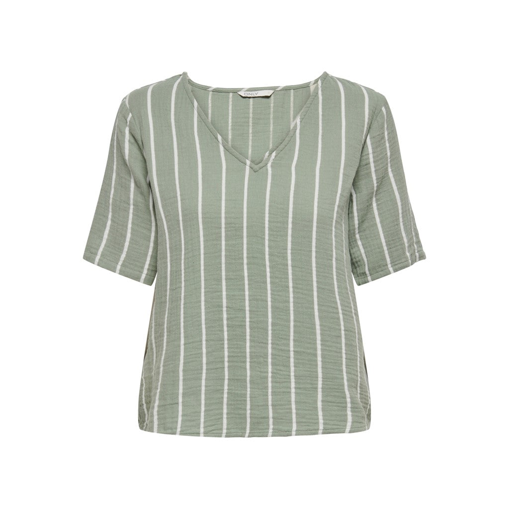 Only V Yaka Çizgili Kadın T-Shirt - Minimalist Stil