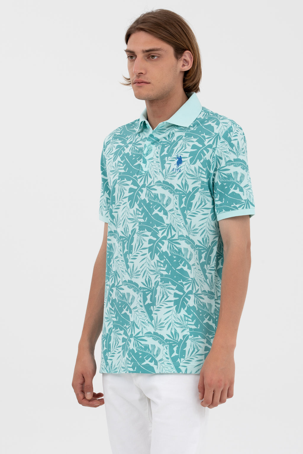 U.S. Polo Assn. Erkek Tropikal Desenli Polo Yaka Kısa Kol T-Shirt