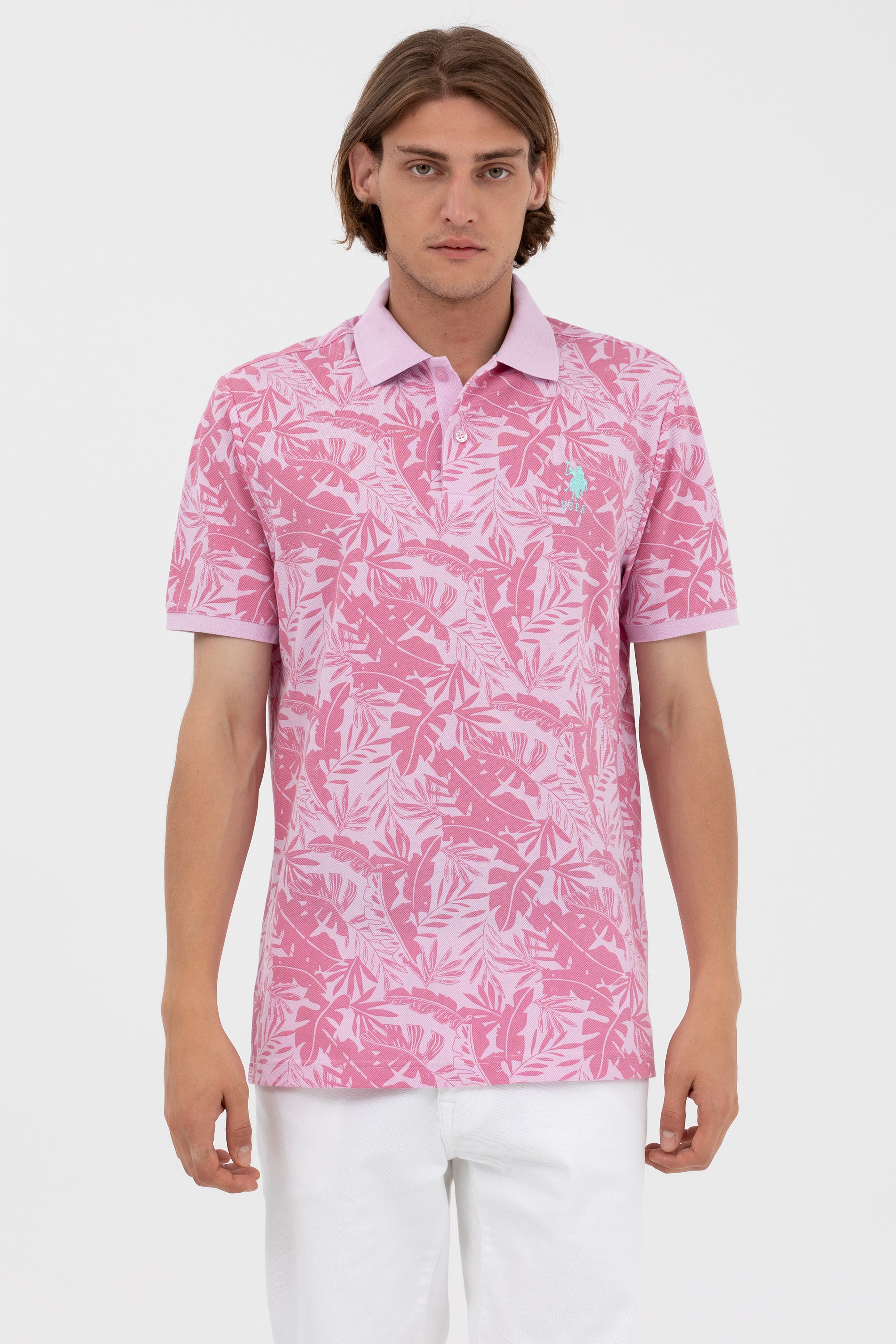 U.S. Polo Assn. Erkek Tropikal Desenli Polo Yaka Kısa Kol T-Shirt