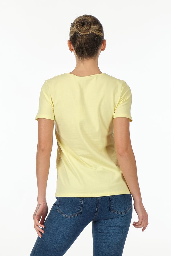 Vedi Minimalist Kadın T-Shirt - Kısa Kol Yuvarlak Yaka - Günlük