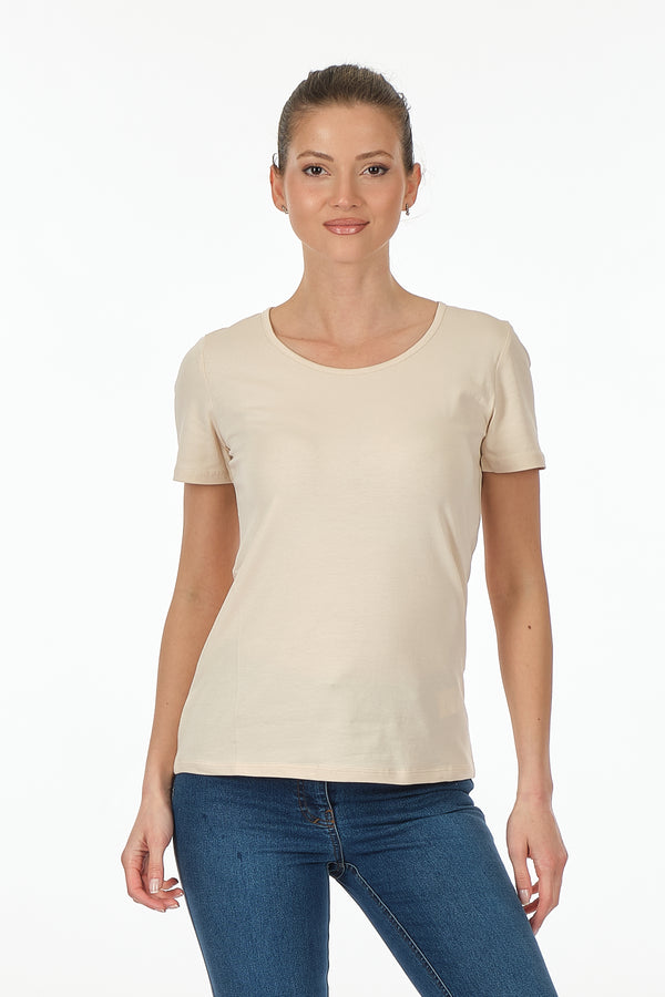 Vedi Minimalist Kadın T-Shirt - Kısa Kol Yuvarlak Yaka - Günlük