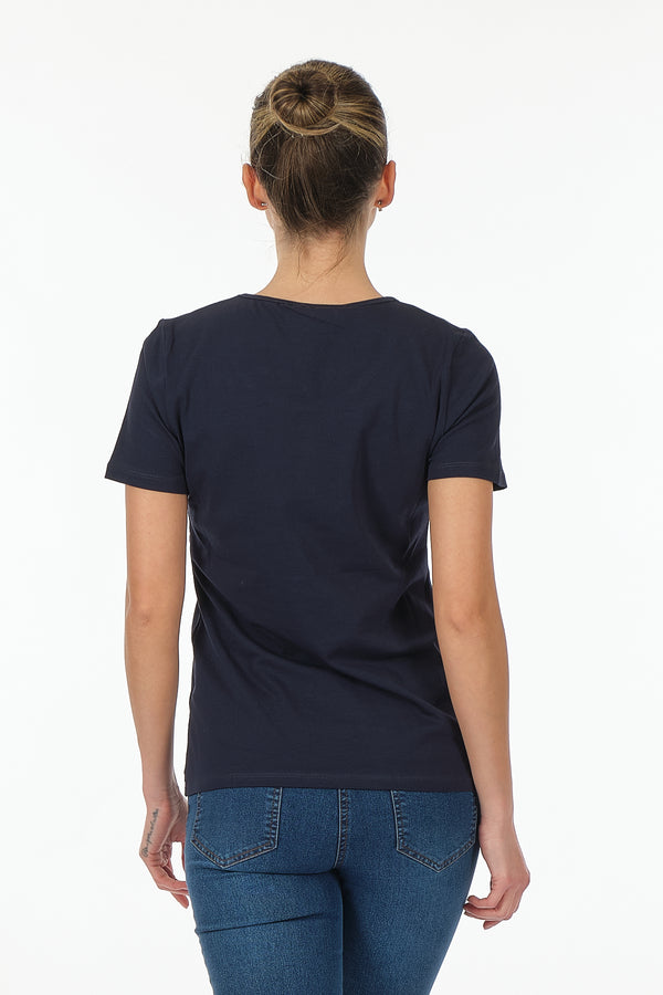 Vedi Minimalist Kadın T-Shirt - Kısa Kol Yuvarlak Yaka - Günlük