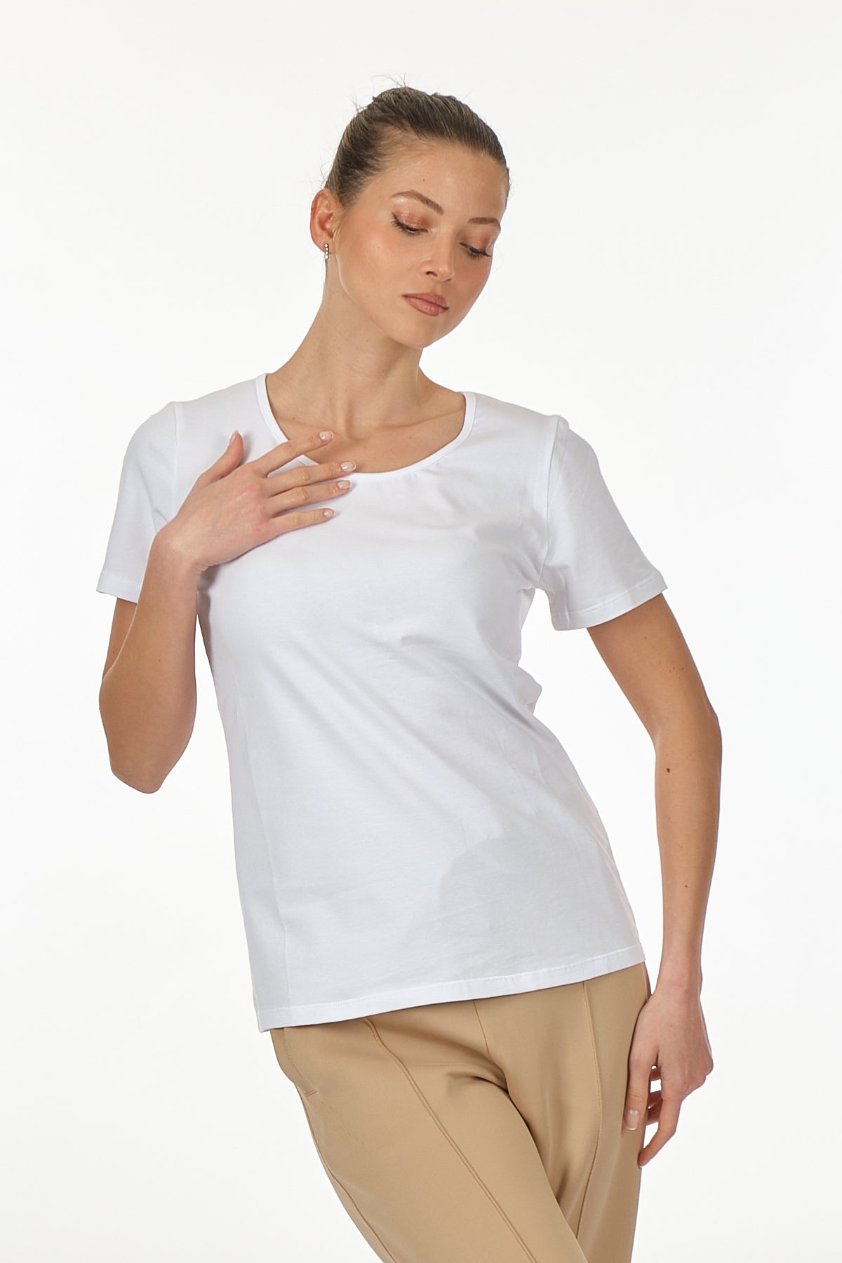 Vedi Minimalist Kadın T-Shirt - Kısa Kol Yuvarlak Yaka - Günlük