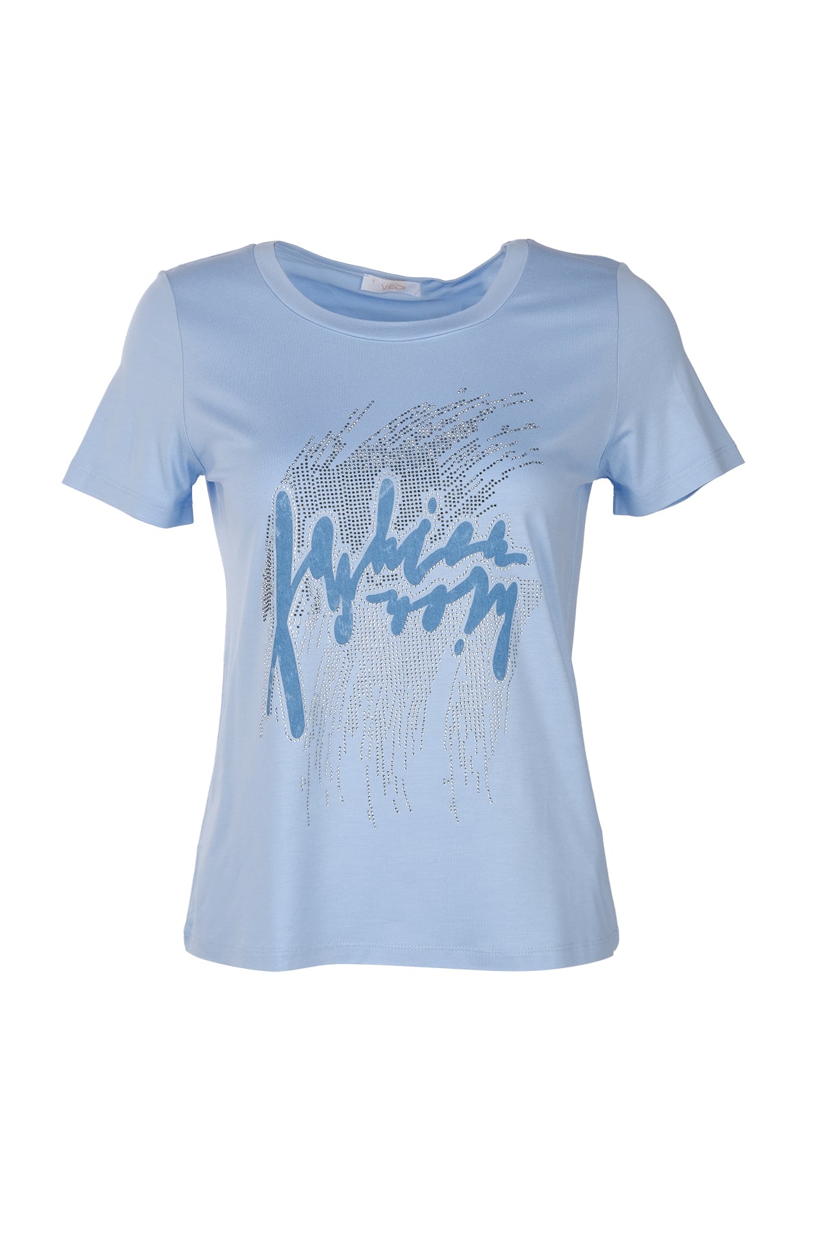 Vedi Minimalist Taş Detaylı Kadın T-Shirt - Kısa Kol Yuvarlak Yaka Translation missing: ar.content.product_image_main
