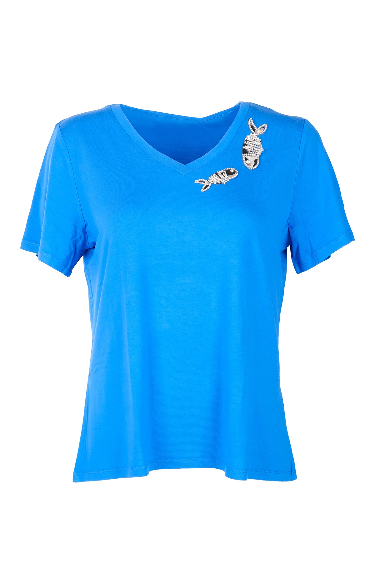 Vedi-Büyük Beden V Yak Taş Detaylı Kadın T-Shirt 25YXD5098 Translation missing: ar.content.product_image_main