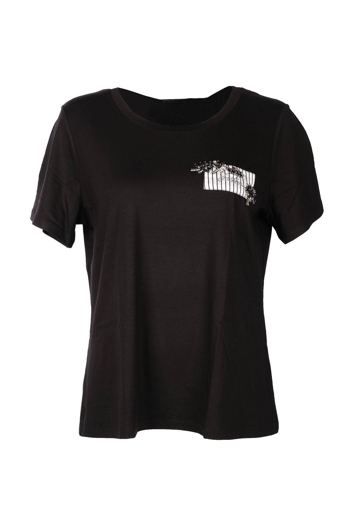 Vedi Büyük Beden Yuvarlak Yaka Taş Detaylı Kadın T-Shirt 25YXD5099