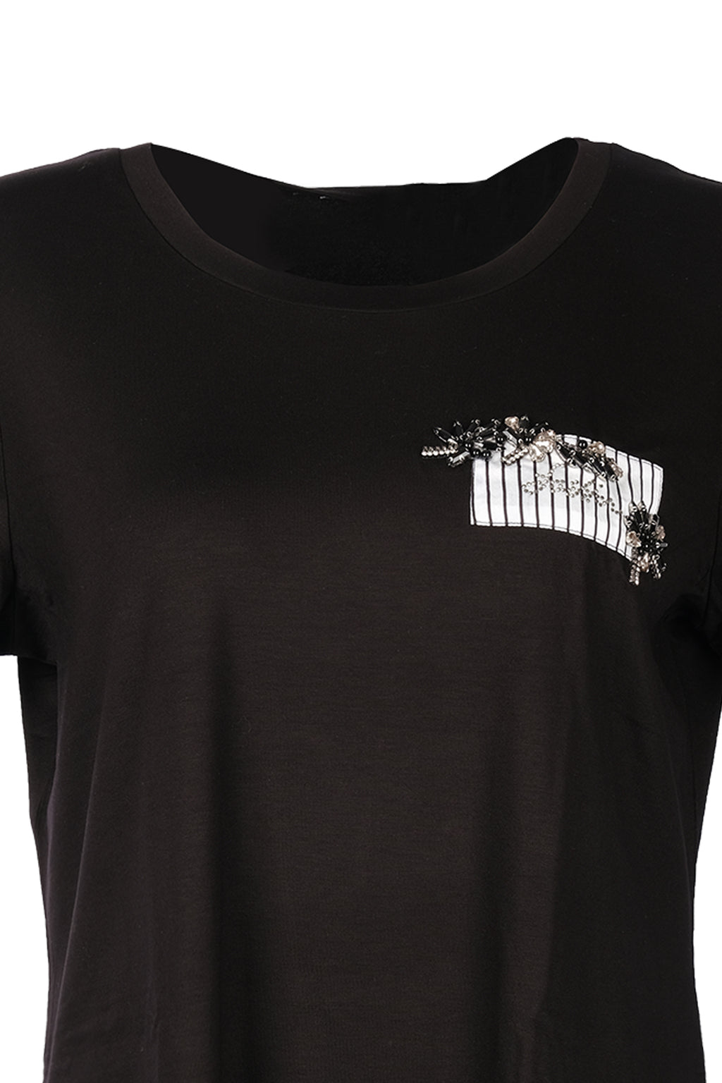 Vedi Büyük Beden Yuvarlak Yaka Taş Detaylı Kadın T-Shirt 25YXD5099