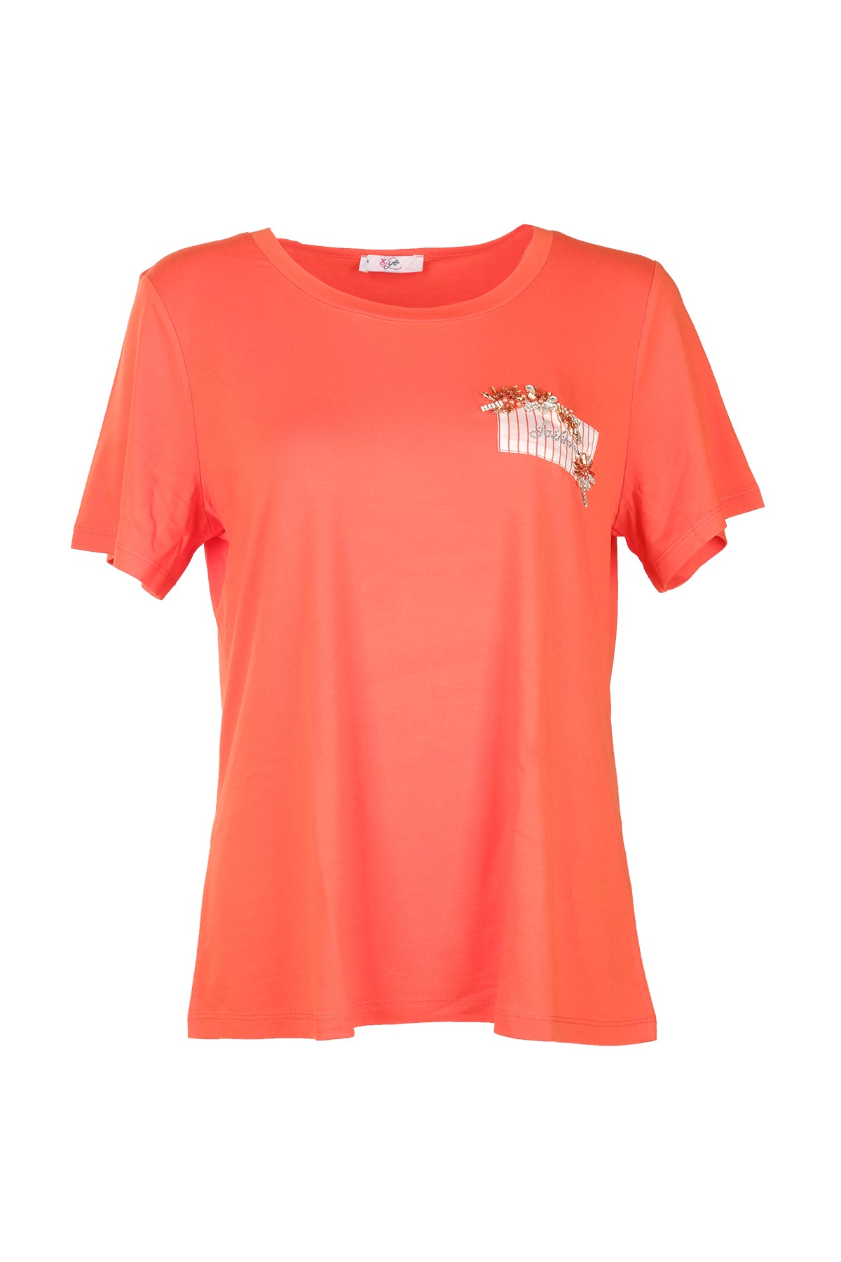 Vedi Büyük Beden Yuvarlak Yaka Taş Detaylı Kadın T-Shirt 25YXD5099 Translation missing: ar.content.product_image_main