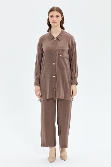 بدلة نسائية متوسطة الطول بياقة قميص واسعة من موسيما - أناقة يومية