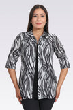 Tolga Saraçoğlu Kadın Bluz - Minimalist Zebra Desenli 3/4 Kol Oversize