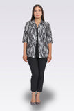 Tolga Saraçoğlu Kadın Bluz - Minimalist Zebra Desenli 3/4 Kol Oversize