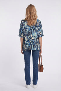 Tolga Saraçoğlu Kadın Bluz - Minimalist Zebra Desenli 3/4 Kol Oversize