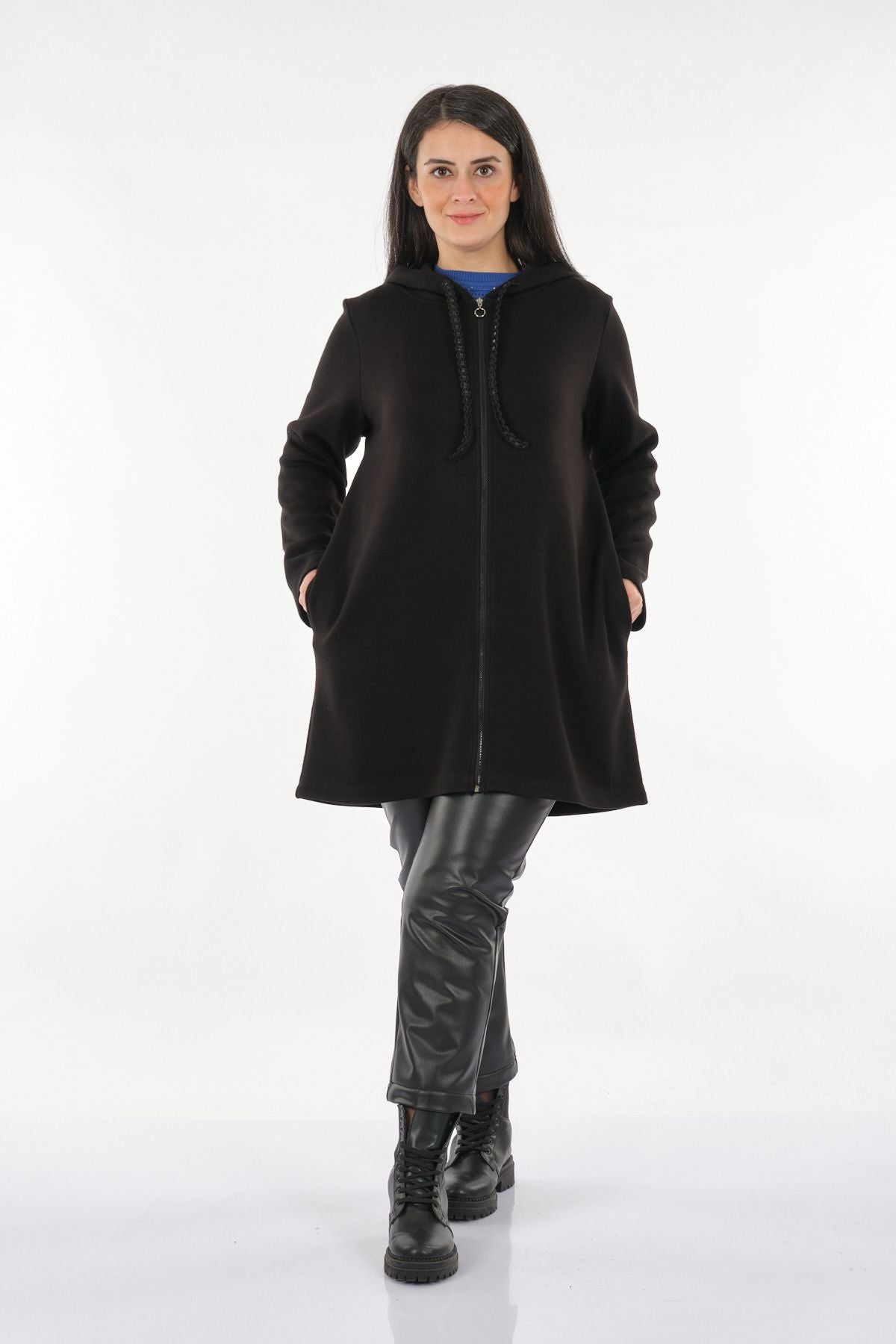 Tolga Saraçoğlu Oversize Kapüşonlu Midi Kadın Ceket - Günlük & Rahat Translation missing: ar.content.product_image_main