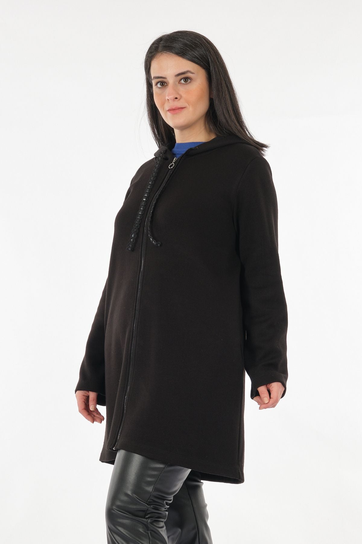 Tolga Saraçoğlu Oversize Kapüşonlu Midi Kadın Ceket - Günlük & Rahat Translation missing: ar.content.product_image_secondary