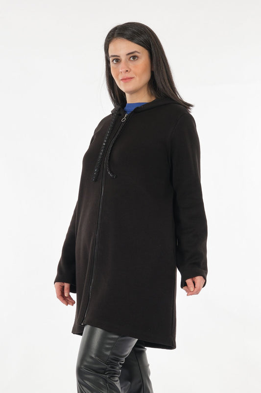 Tolga Saraçoğlu Oversize Kapüşonlu Midi Kadın Ceket - Günlük & Rahat