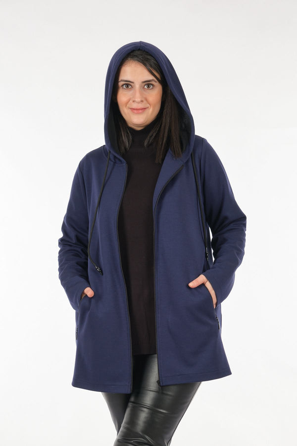 Tolga Saraçoğlu Oversize Kapüşonlu Fermuarlı Midi Kadın Ceket - Günlük & Şık