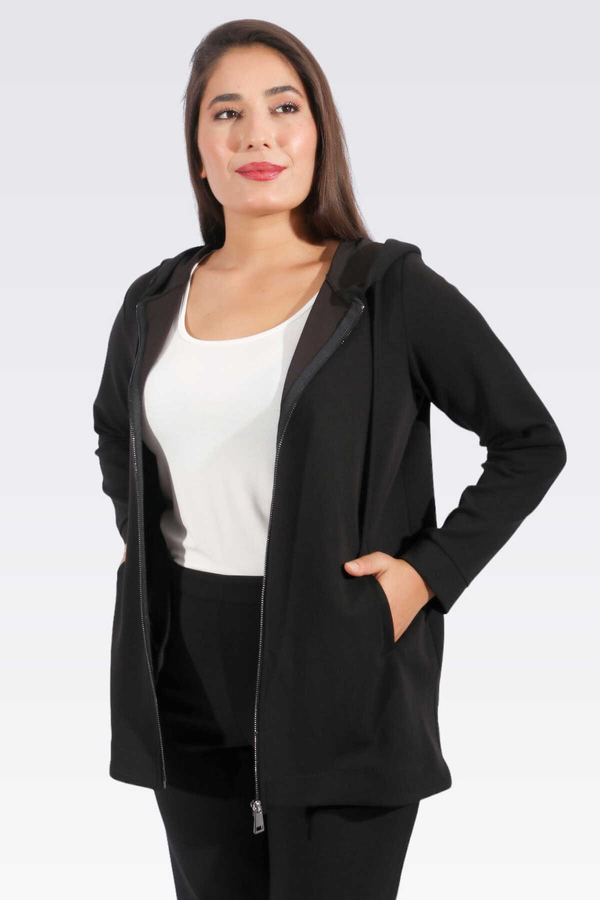 Tolga Saraçoğlu Oversize Kapüşonlu Midi Kadın Ceket - Günlük & Spor