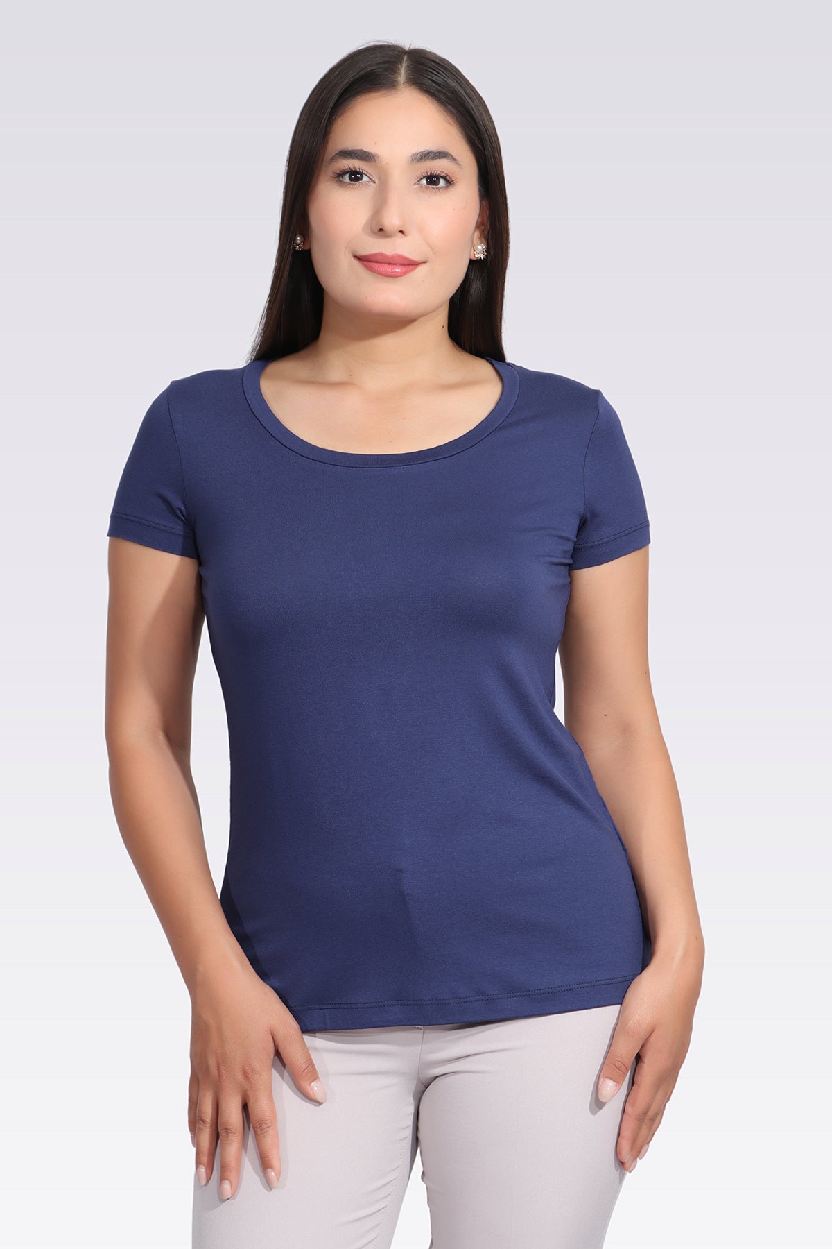 Tolga Saraçoğlu Minimalist Yuvarlak Yaka Kısa Kol Kadın T-Shirt - Günlük Kullanım Translation missing: ar.content.product_image_main