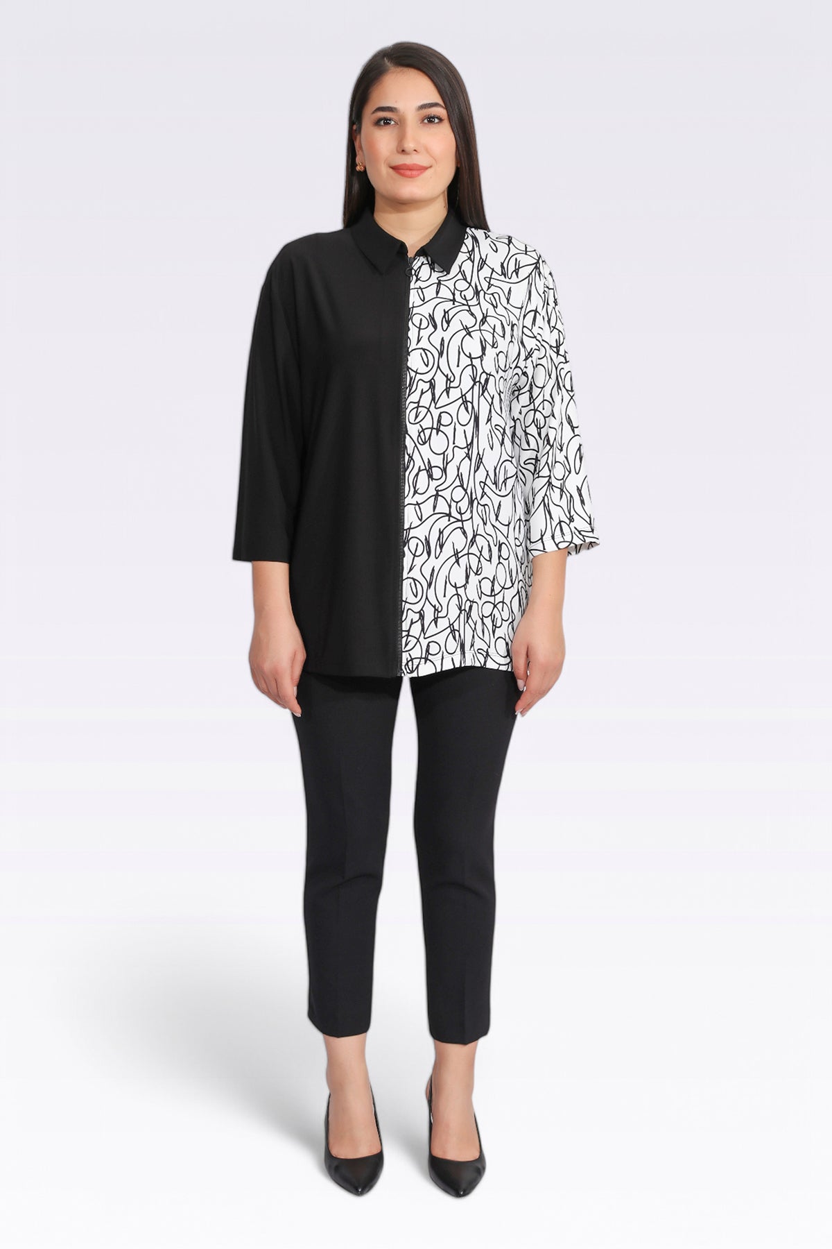 Tolga Saraçoğlu Oversize 3/4 Kol Gömlek Yaka Kadın Ceket - Minimalist Stil Translation missing: ar.content.product_image_secondary
