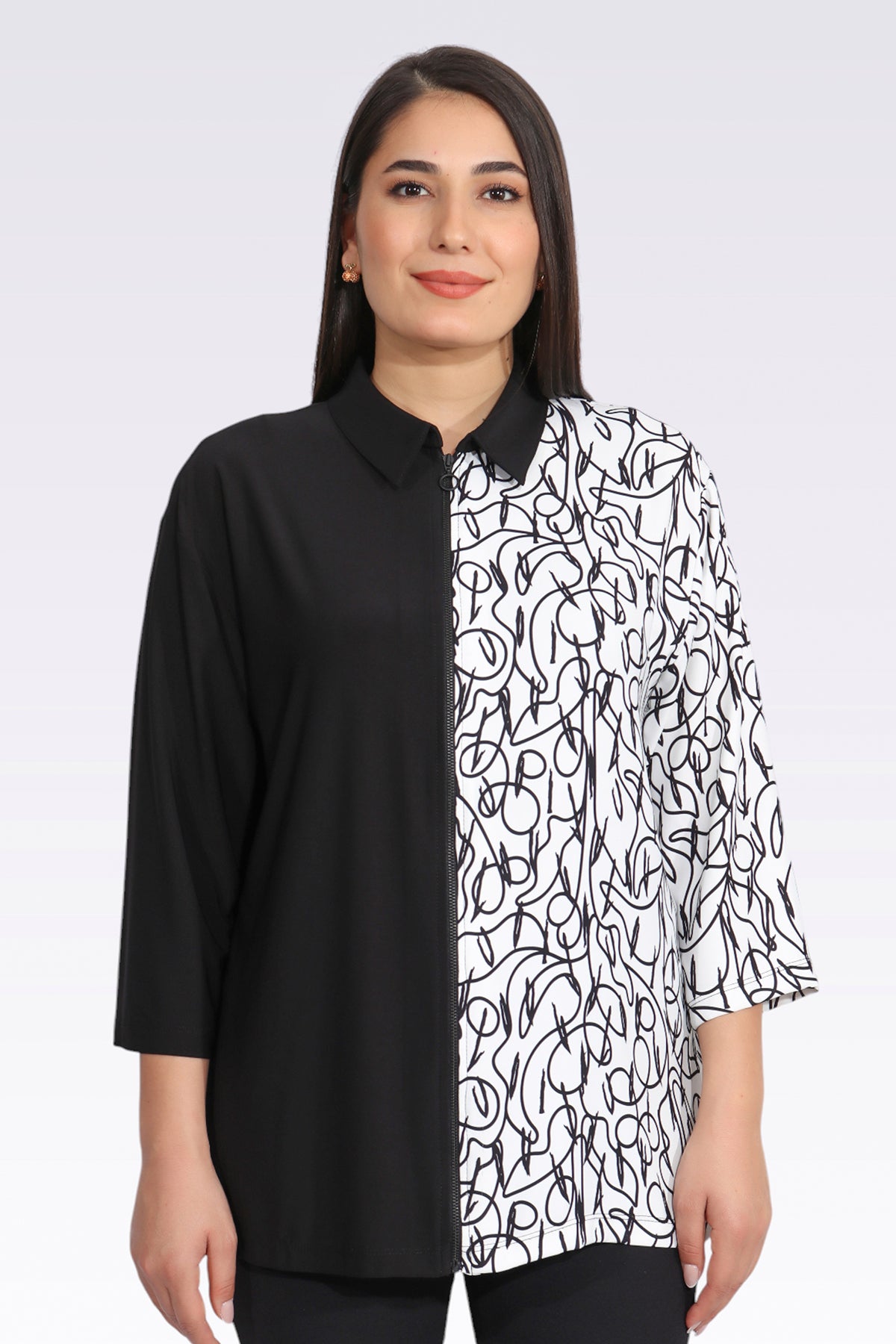 Tolga Saraçoğlu Oversize 3/4 Kol Gömlek Yaka Kadın Ceket - Minimalist Stil