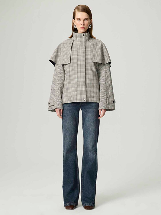 معطف واقٍ من المطر مخطط بحزام، مناسب للسهرات 