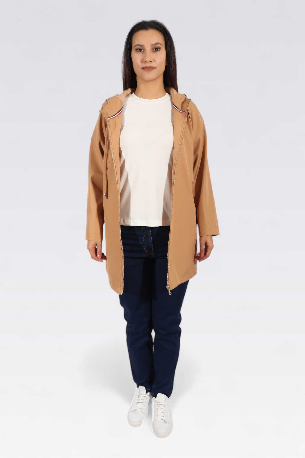 Tolga Saraçoğlu Kapüşonlu Midi Trençkot - Minimalist & Oversize Translation missing: ar.content.product_image_main
