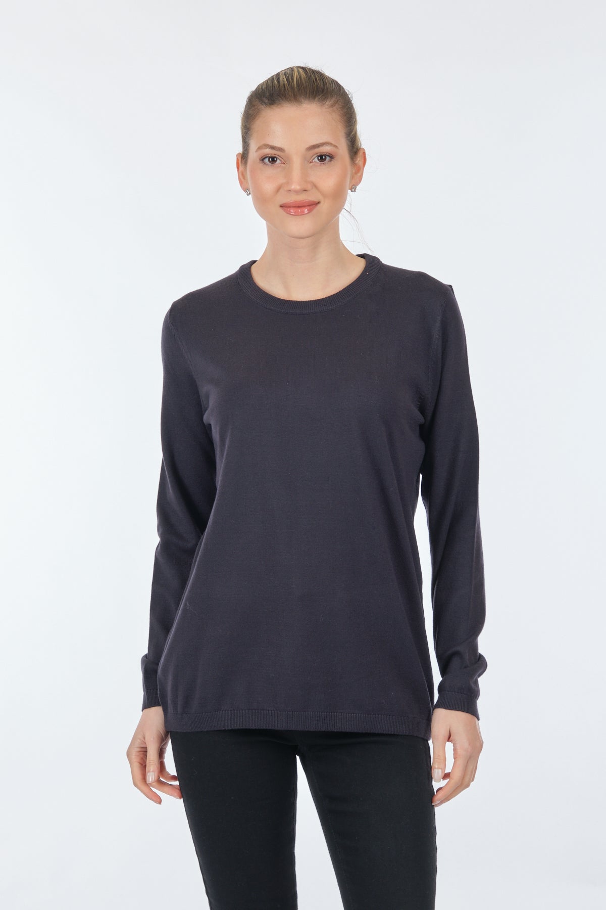 Desen Minimalist Oversize Kadın Triko - Uzun Kollu Yuvarlak Yaka Translation missing: ar.content.product_image_main