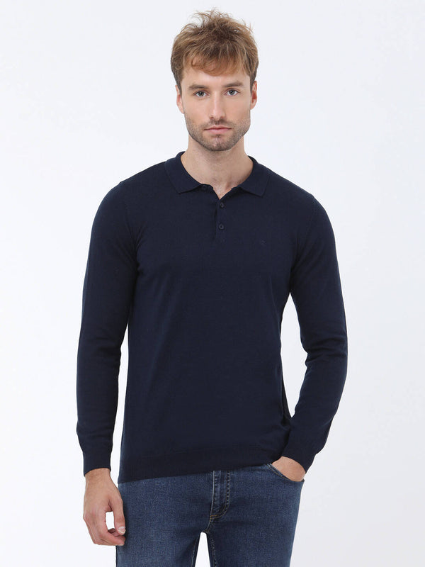 Kip Minimalist Erkek Triko - Polo Yaka Uzun Kol - Günlük Şıklık
