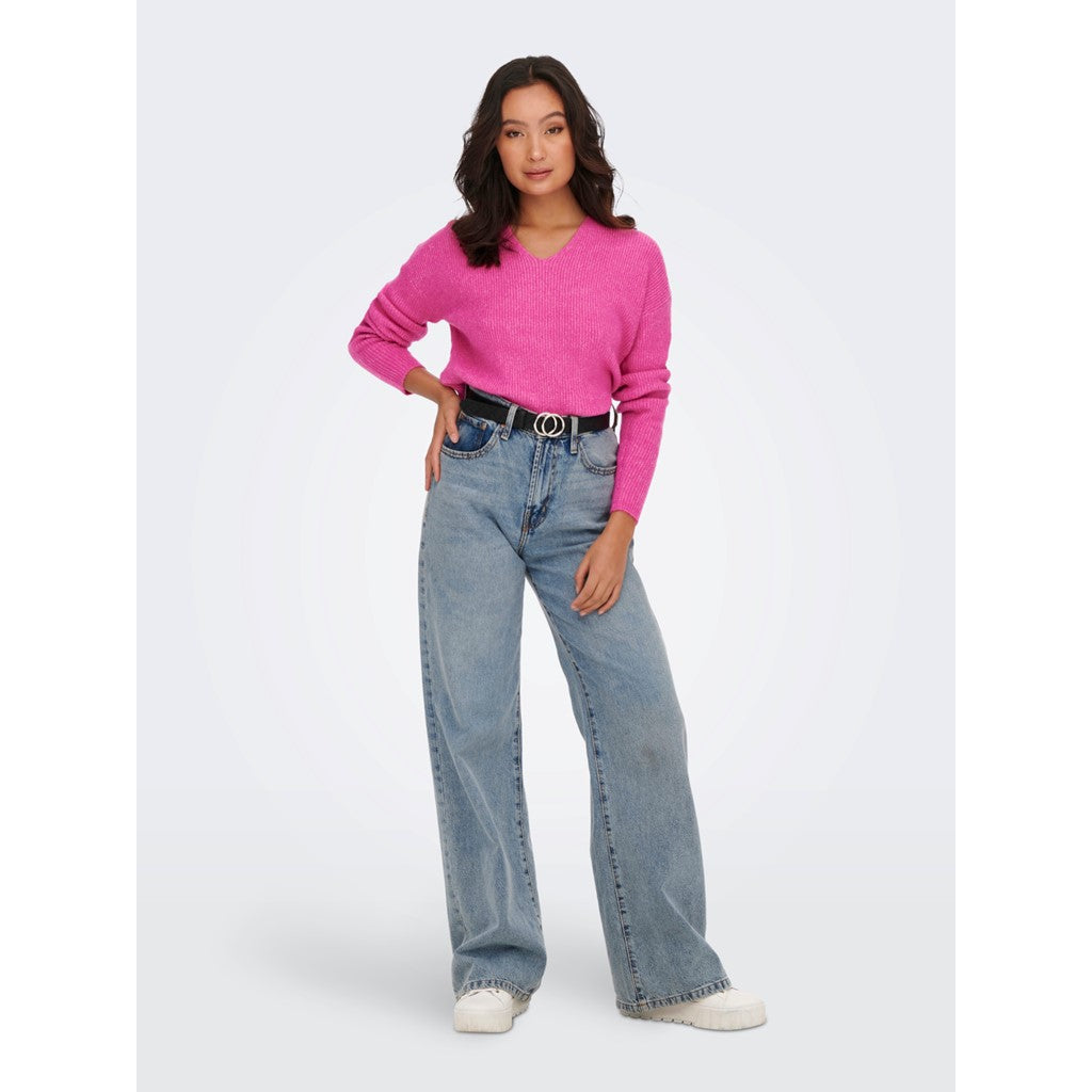Only V Yaka Oversize Uzun Kollu Kadın Kazak - Günlük Kışlık Rahat