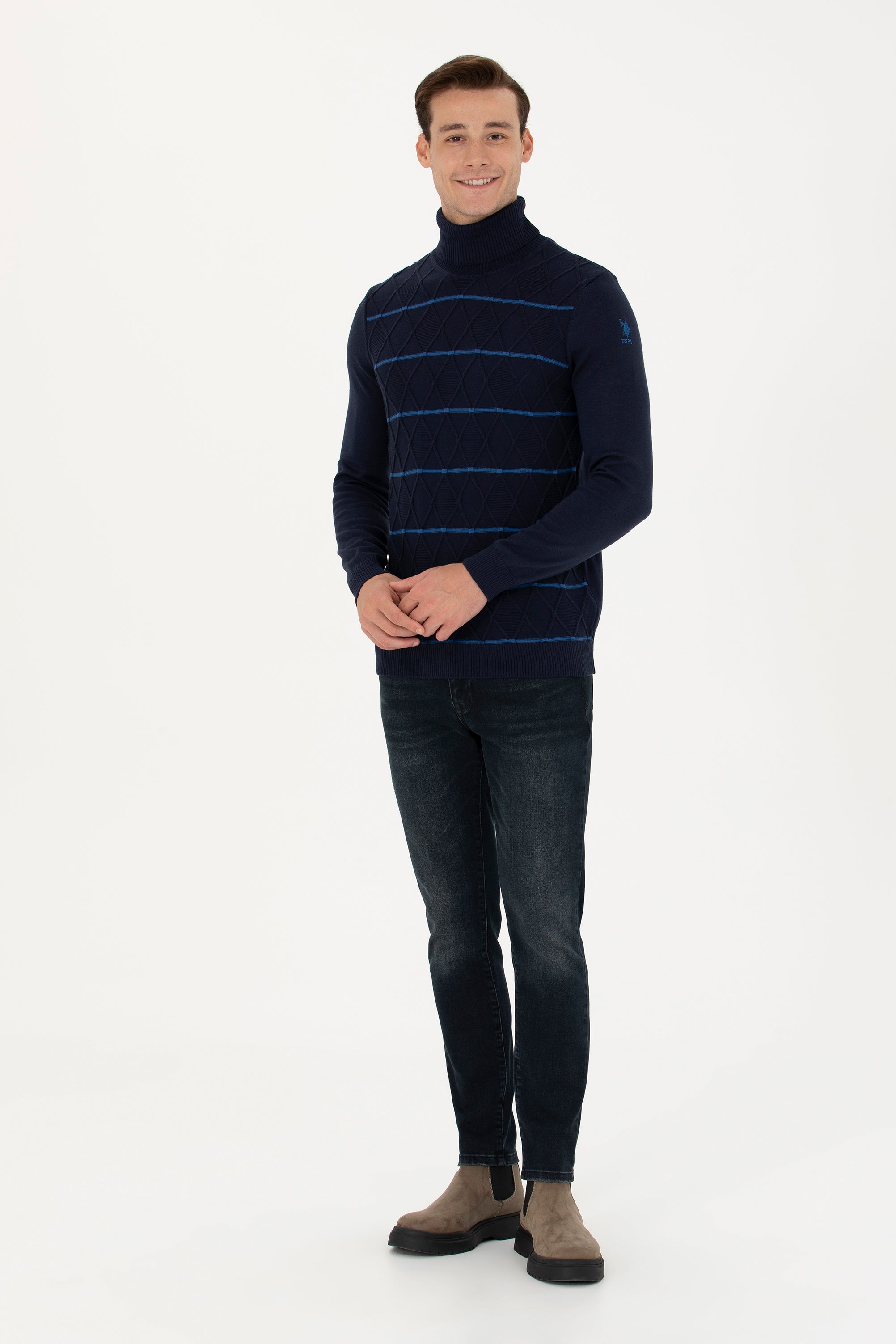U.S. Polo Assn. Minimalist Boğazlı Erkek Triko - Günlük Şıklık