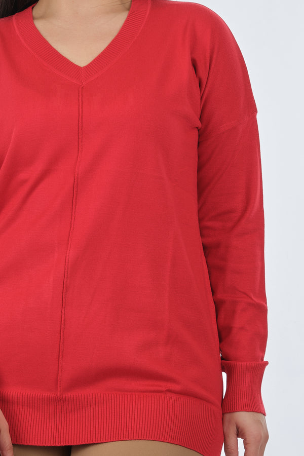 Vedi Kadın V Yaka Oversize Midi Triko - Rahat ve Şık
