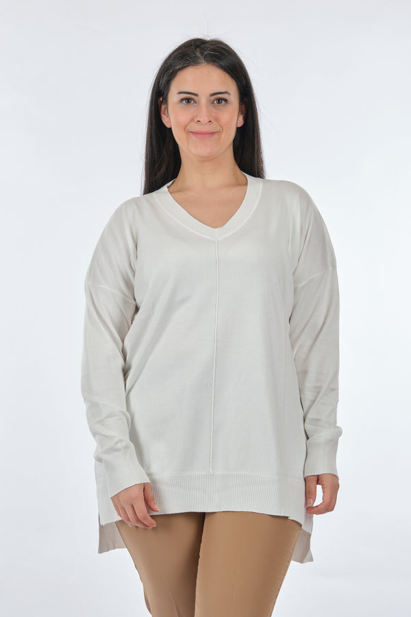 Vedi Kadın V Yaka Oversize Midi Triko - Rahat ve Şık