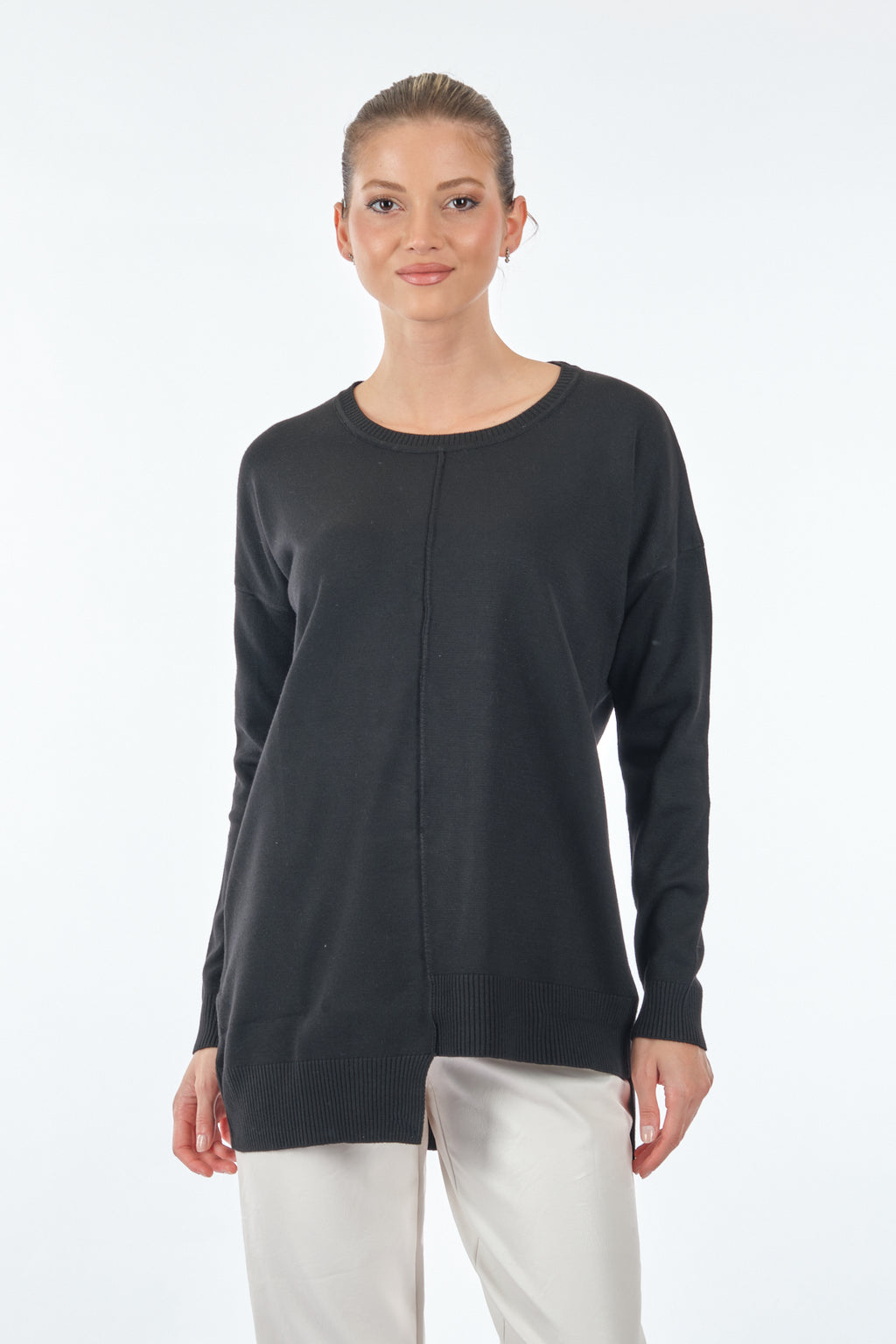 Vedi Oversize Minimalist Asimetrik Kadın Kazak - Uzun Kol