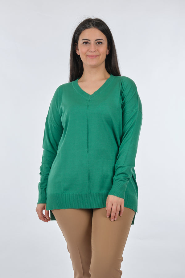 Vedi Kadın V Yaka Oversize Midi Triko - Rahat ve Şık