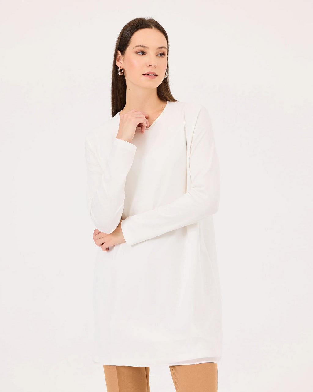 Scl Kadın Oversize Uzun Kol Midi Bluz - Minimalist Stil