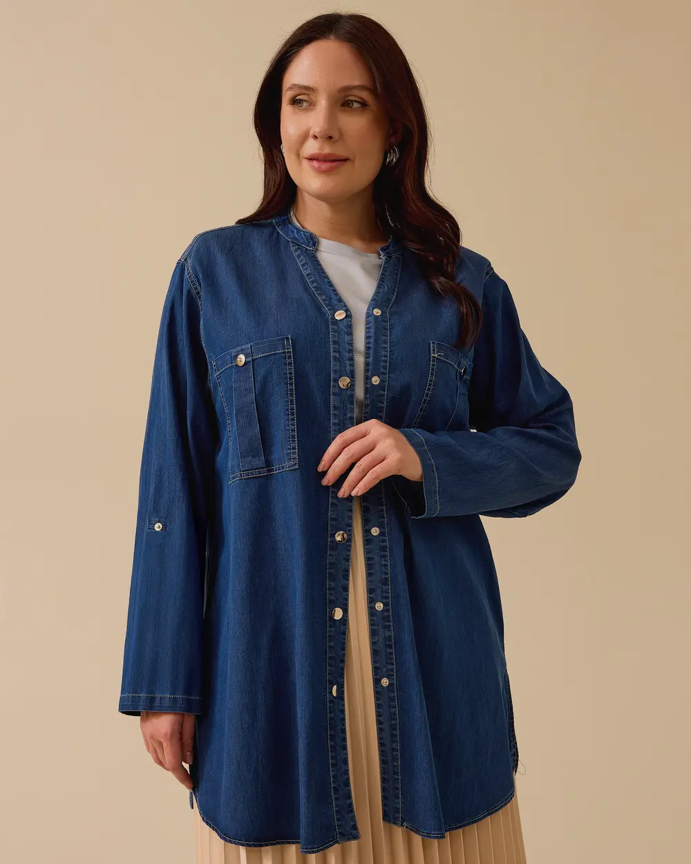 Büyük Beden Katlanabilir Kollu Jean Tunik Gala-Xi Translation missing: ar.content.product_image_main