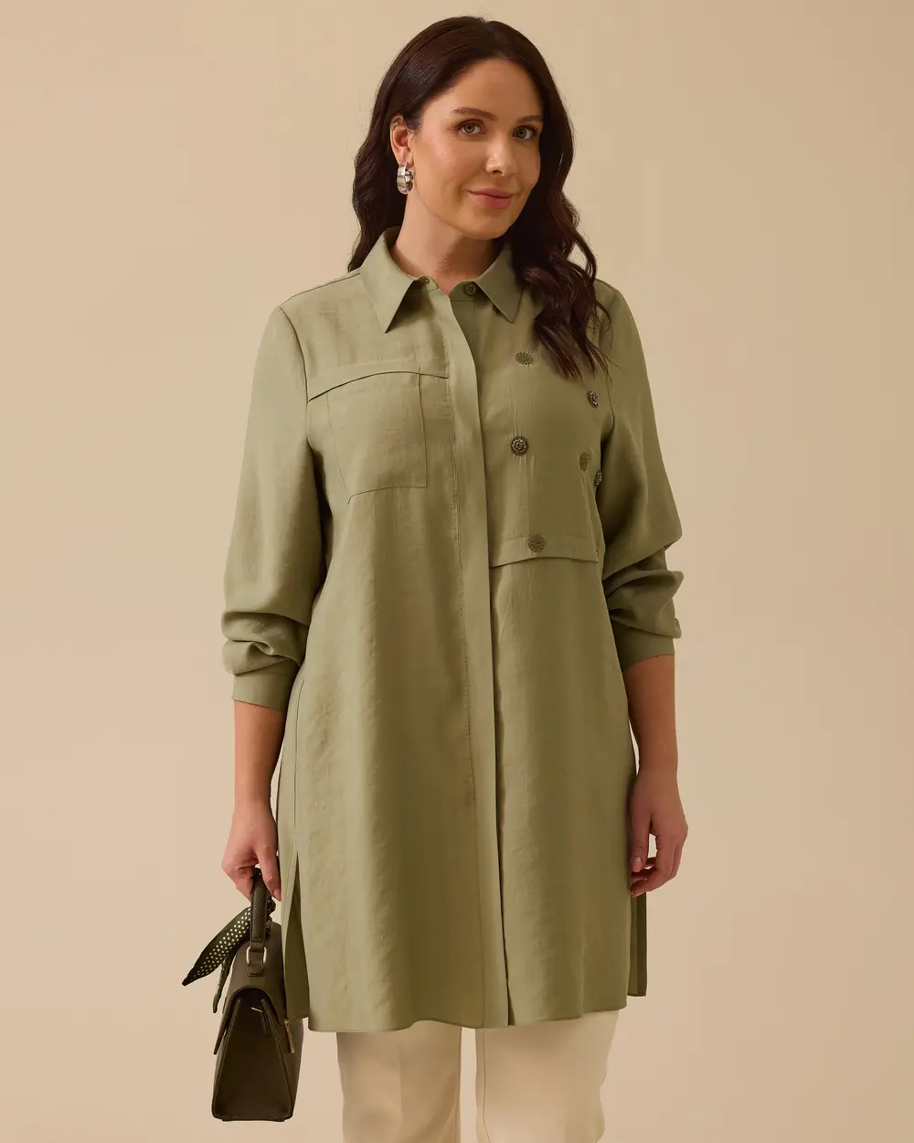 Gala-xi Minimalist Uzun Kol Midi Tunik - Gömlek Yaka Günlük Translation missing: ar.content.product_image_main